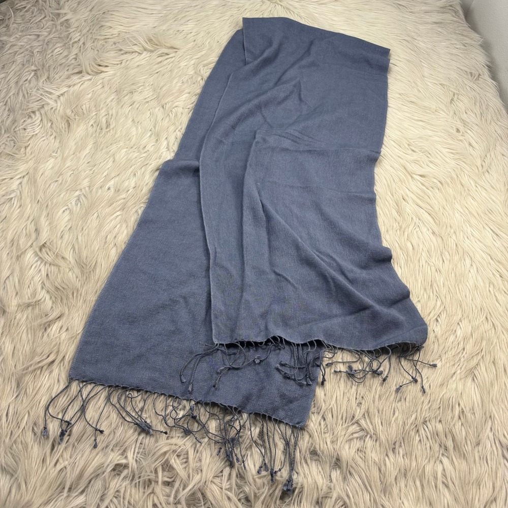 Gita Pashmina Udyog Blue Gray 100% Cashmere Scarf Fringe Hem Nepal Quiet Lux